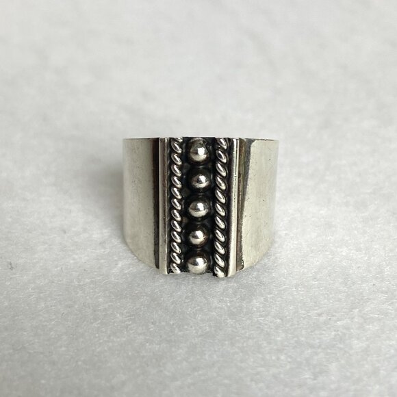 Sterling Silver 925 ATI Mexico Bead Ball Wide Band Ring Tapered Shank Sz 5.5 - Picture 4 of 16